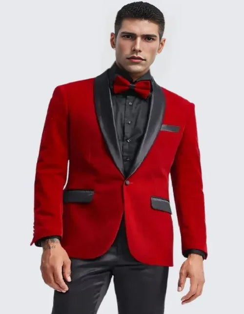 Red Velvet Tuxedo Jacket Slim Fit with Shawl Lapel - Wedding - Prom 2026