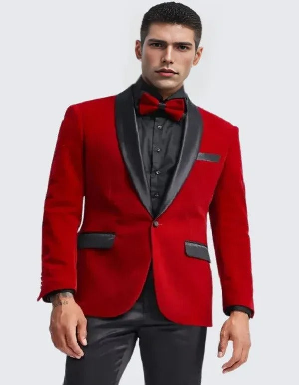 Red Velvet Tuxedo Jacket Slim Fit with Shawl Lapel - Wedding - Prom 2026