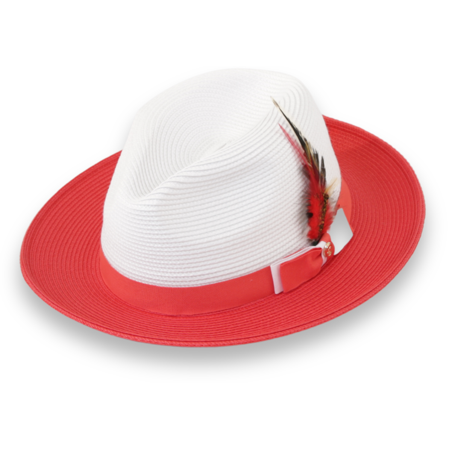 Tapa Crushable Straw Hat Fedora in Two Tone Red-White - Small
