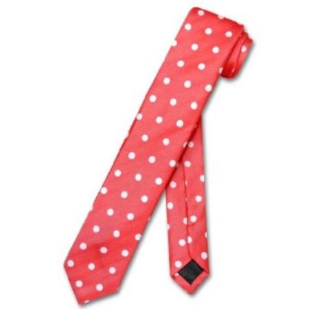 Mens New Years Outfit-Narrow Necktie Skinny Red W/ White Polka Dots Men's 2.5 Tie - Men's Neck Ties - Mens Dress Tie - Trendy Mens Ties