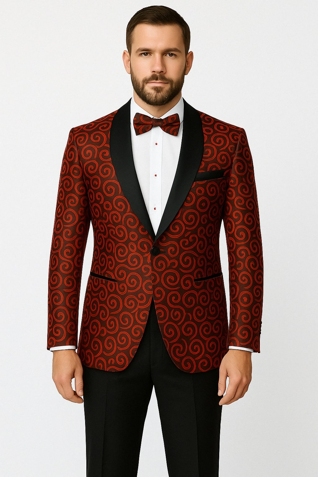 Red and Tuxedo Black Suit â€“ Mens Formal Blazer with Satin Shawl Lapel - 36 Short