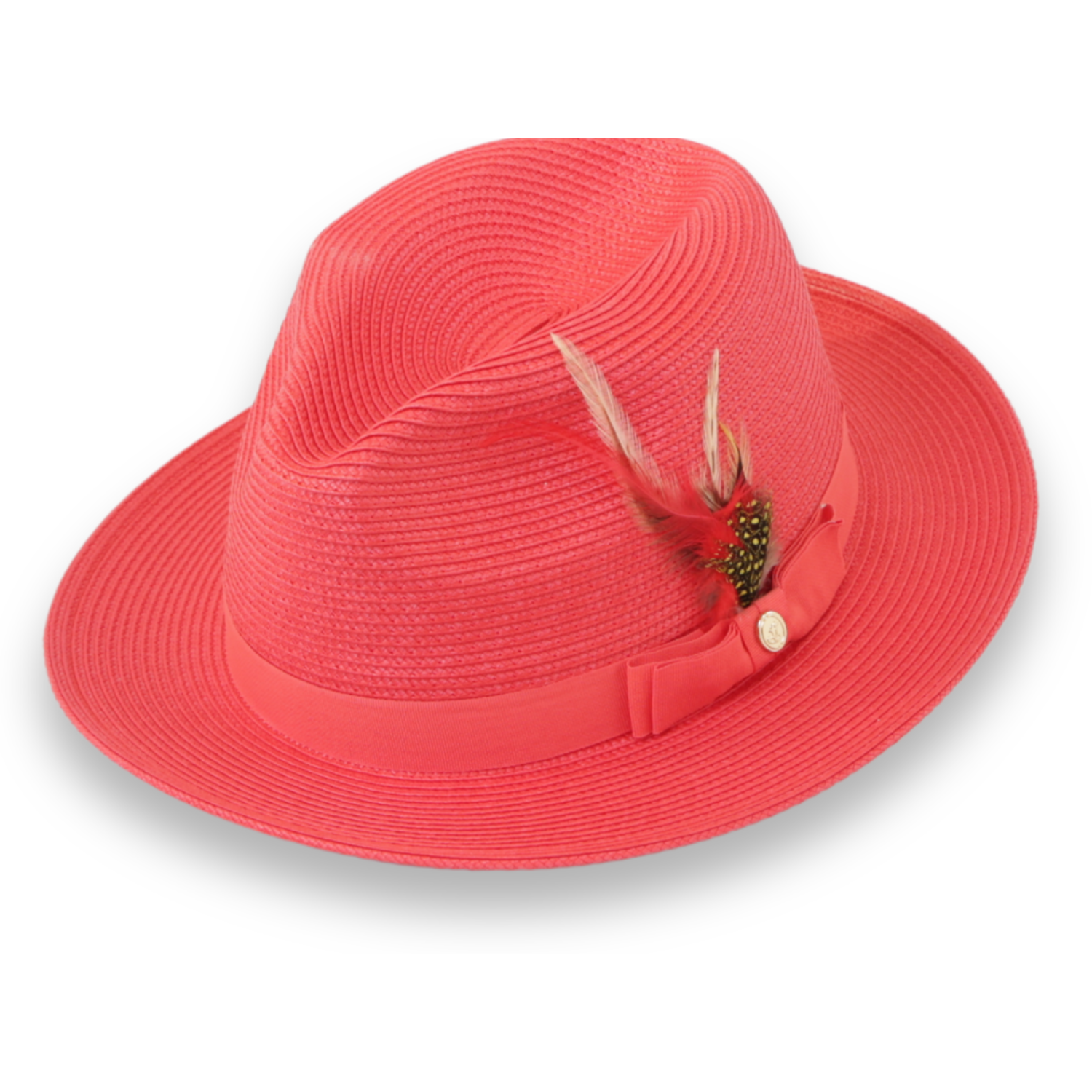 Tapa Crushable Straw Hat Fedora in Red - Small