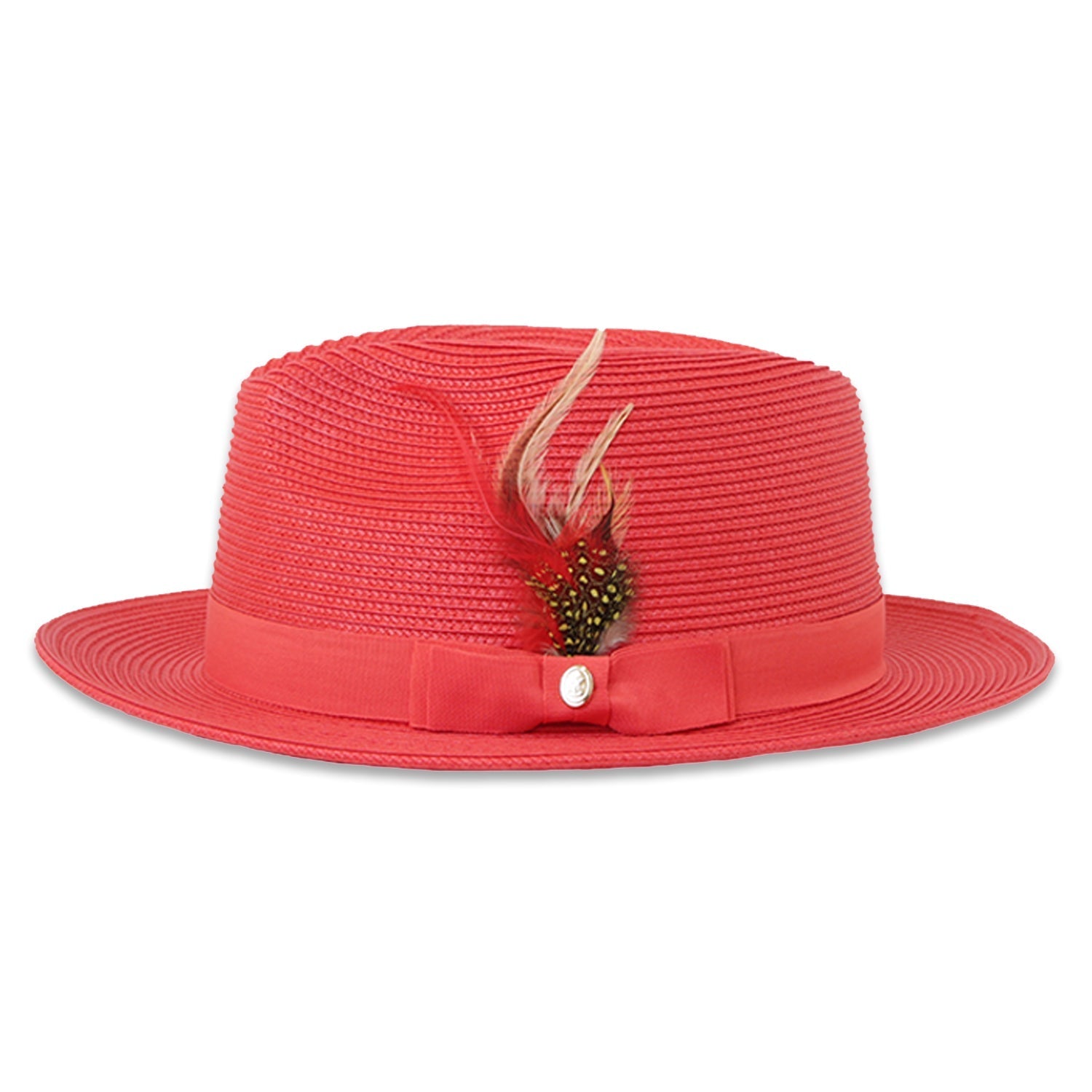 Tapa Crushable Straw Hat Fedora in Red - Small