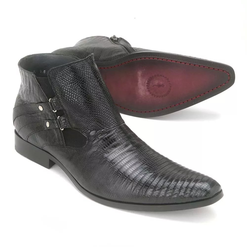 Los Altos Black Genuine Lizard Ankle Boot - 8