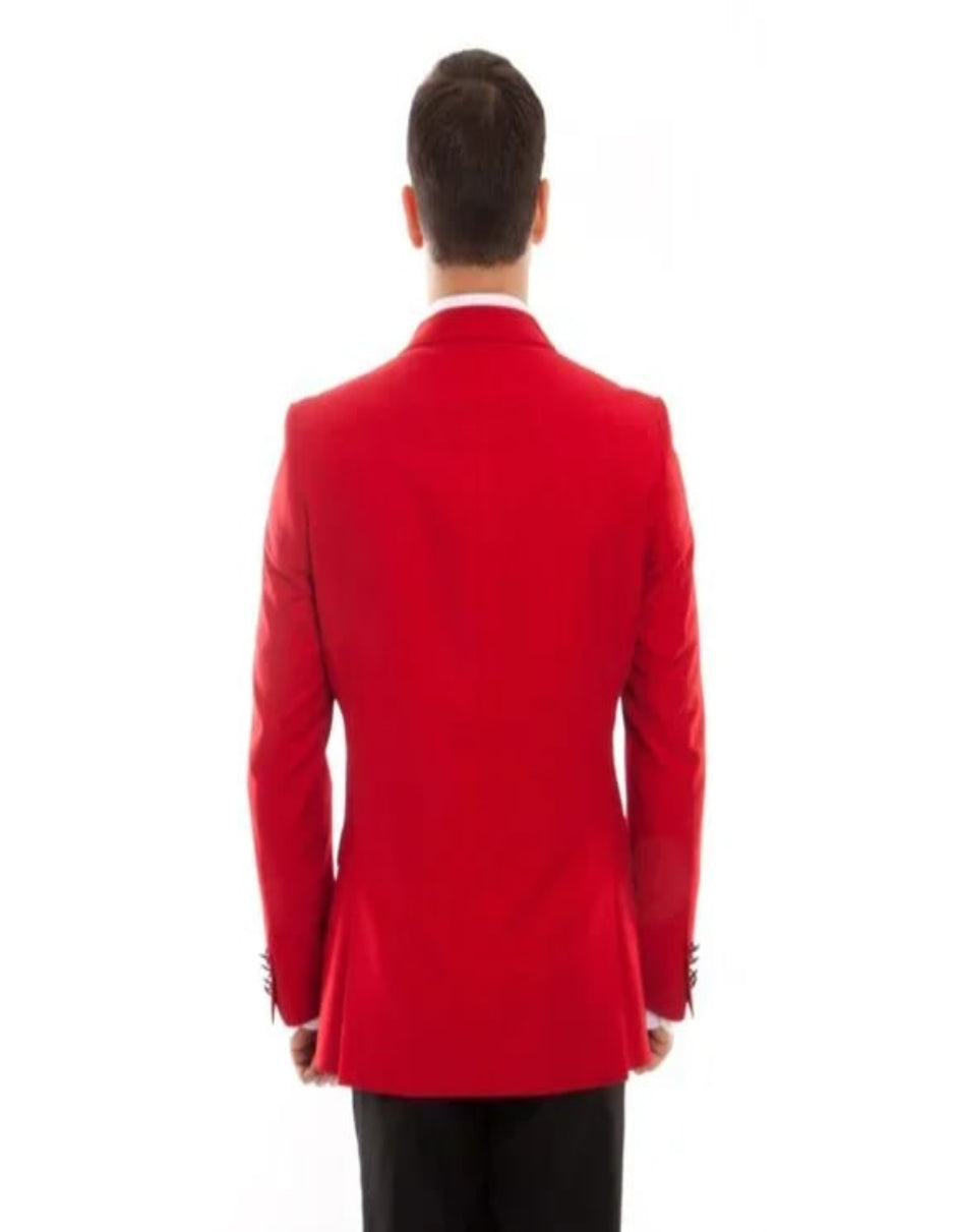 Double Breasted Red Mens Tuxedo w/ Black Pants by Bryan Michaels - 38 Short Jacket+32 Waist Adjustable 28to34)(Height: 5 4 to5 7 )(Neck  15-16.5)S-M)