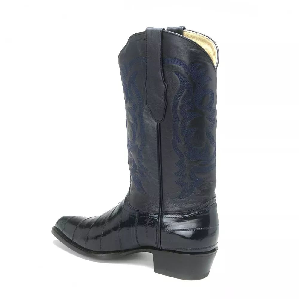J Toe Cowboy Boots - J Toe Western Boots - Los Altos Navy Eel Skin J-Toe - 8