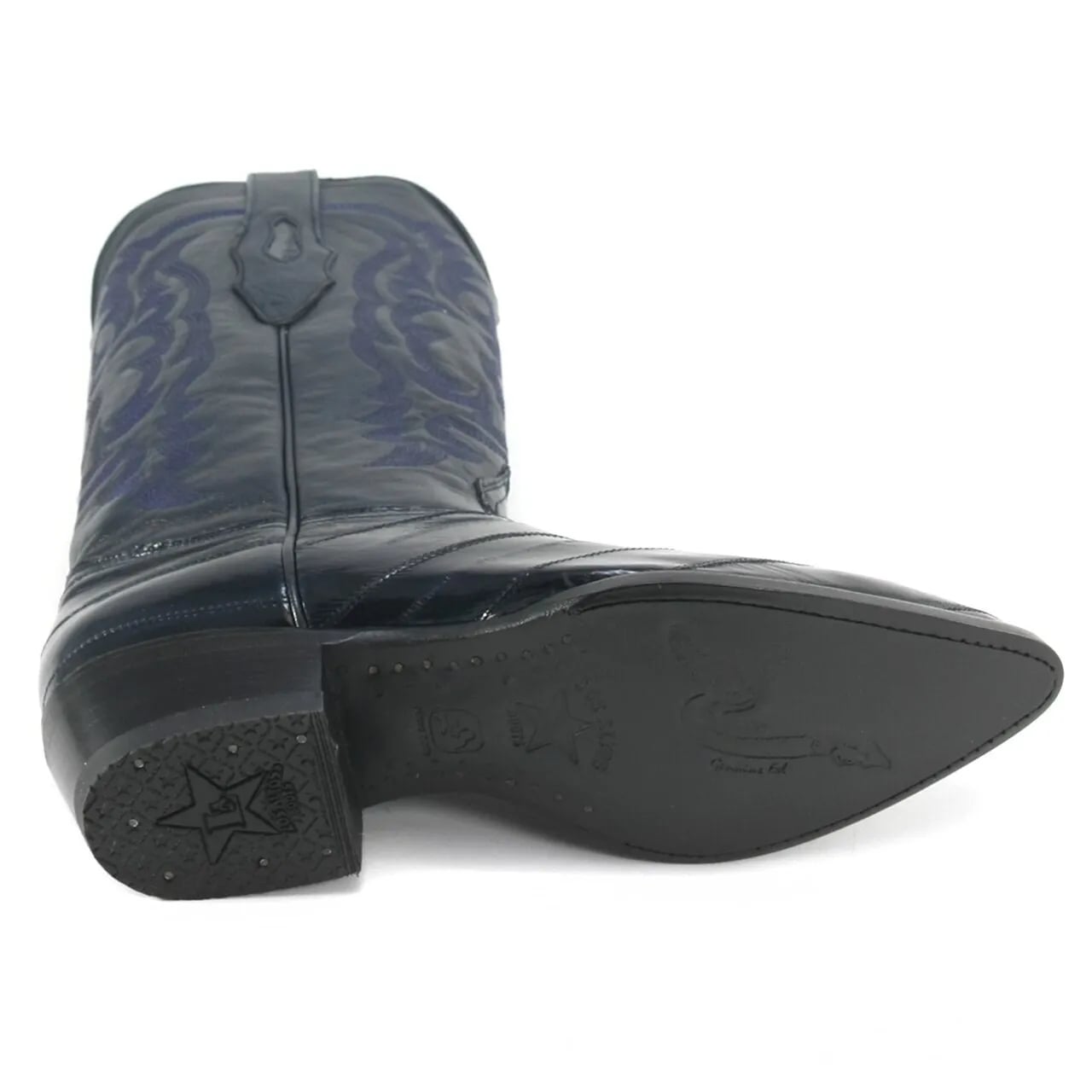 J Toe Cowboy Boots - J Toe Western Boots - Los Altos Navy Eel Skin J-Toe - 8