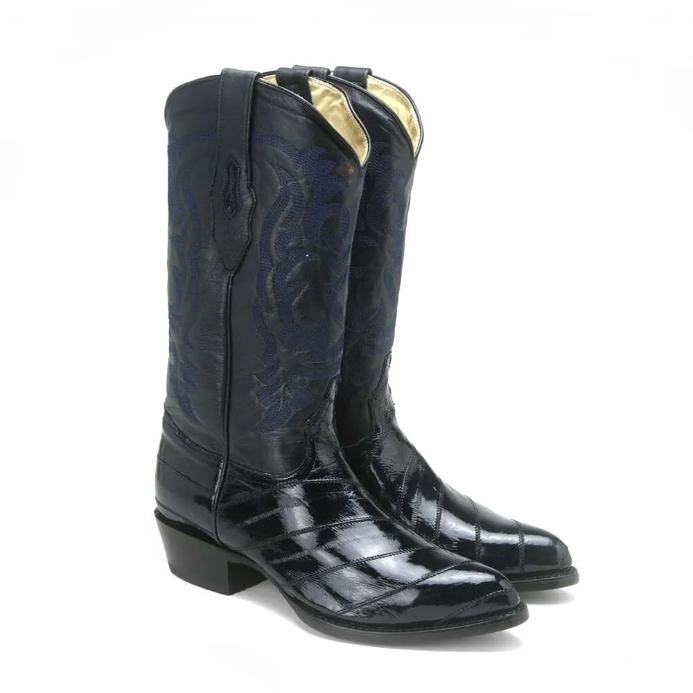 J Toe Cowboy Boots - J Toe Western Boots - Los Altos Navy Eel Skin J-Toe - 8