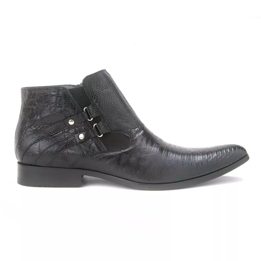 Los Altos Black Genuine Lizard Ankle Boot - 8