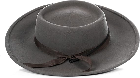 Men's Wool Wide Brim Fedora Hat Grey with Grosgrain Ribbon - Small