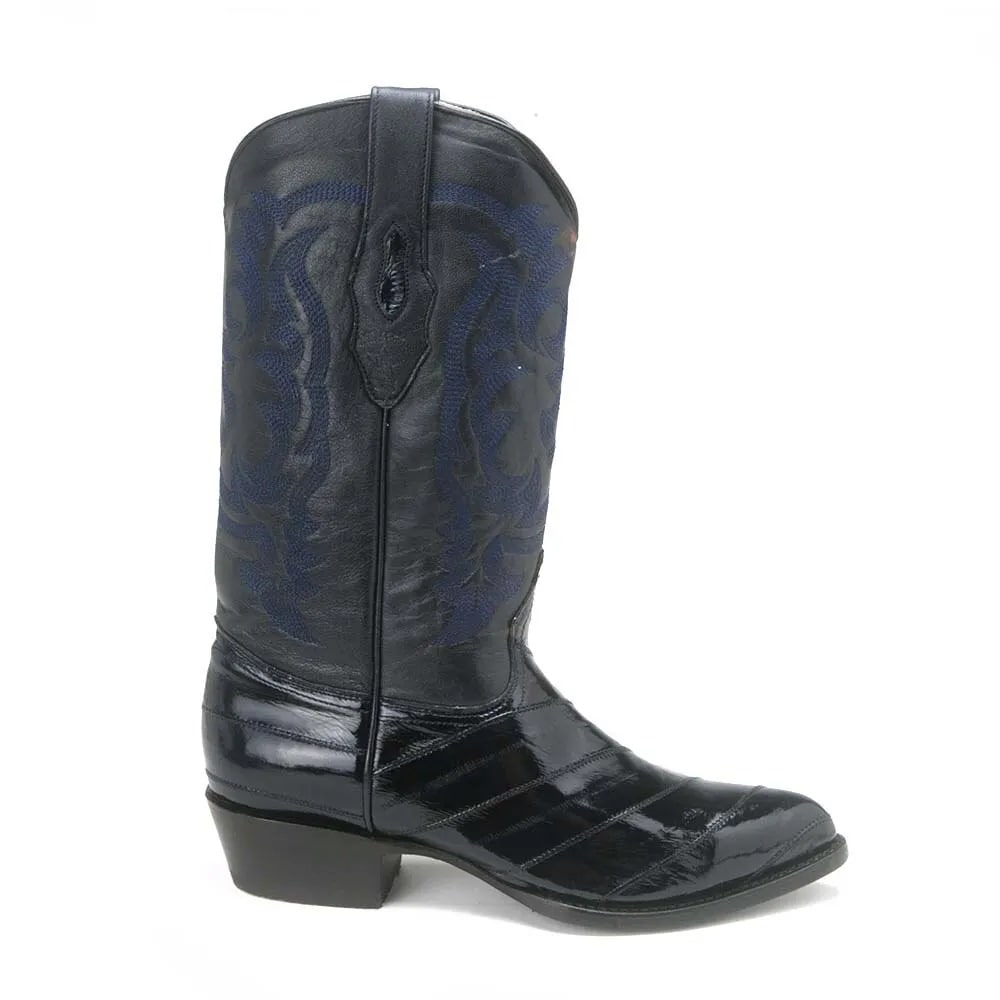 J Toe Cowboy Boots - J Toe Western Boots - Los Altos Navy Eel Skin J-Toe - 8