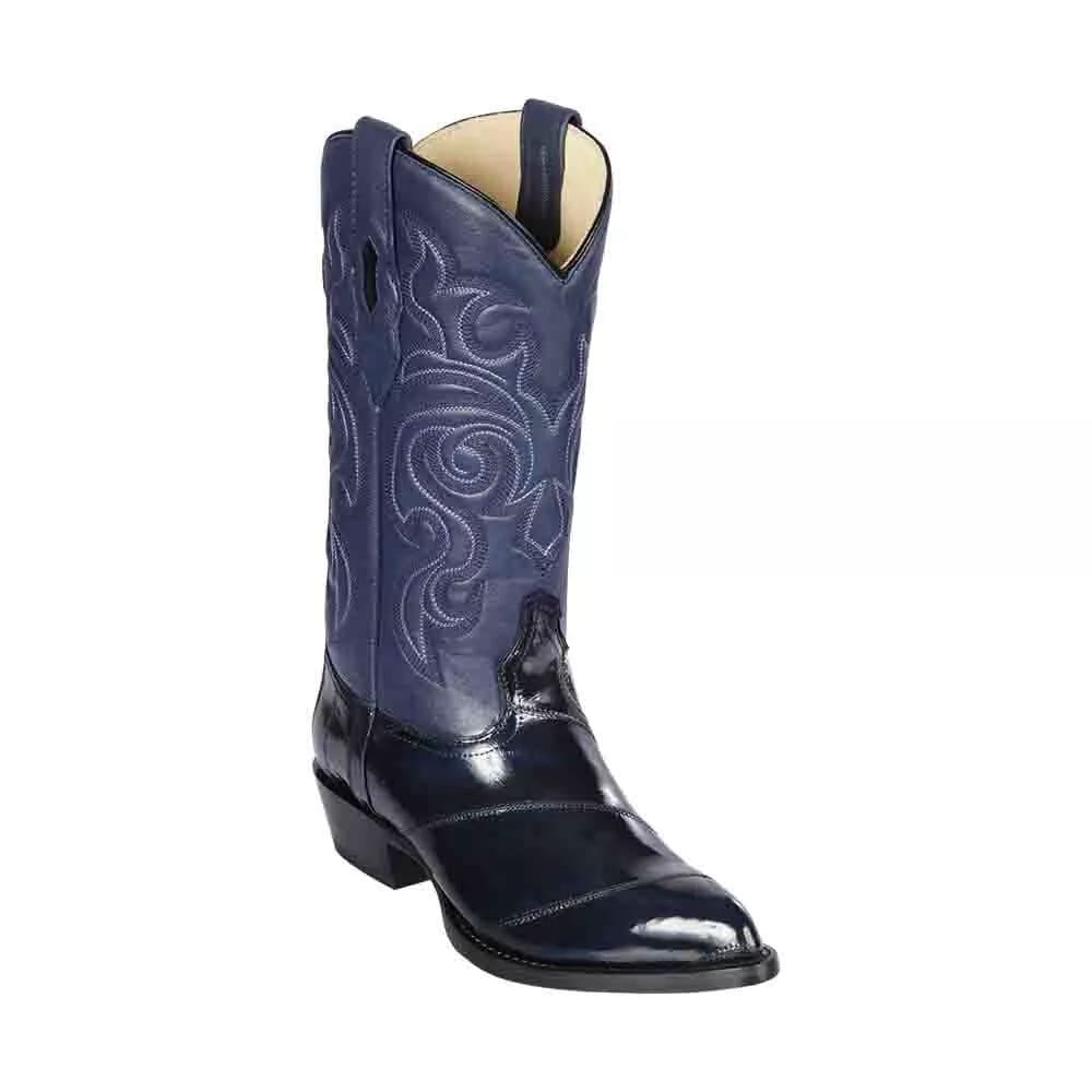 J Toe Cowboy Boots - J Toe Western Boots - Los Altos Navy Eel Skin J-Toe - 8
