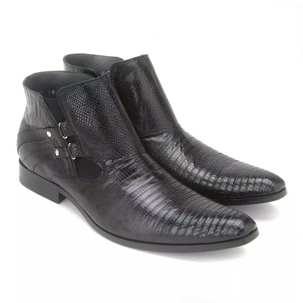 Los Altos Black Genuine Lizard Ankle Boot - 8