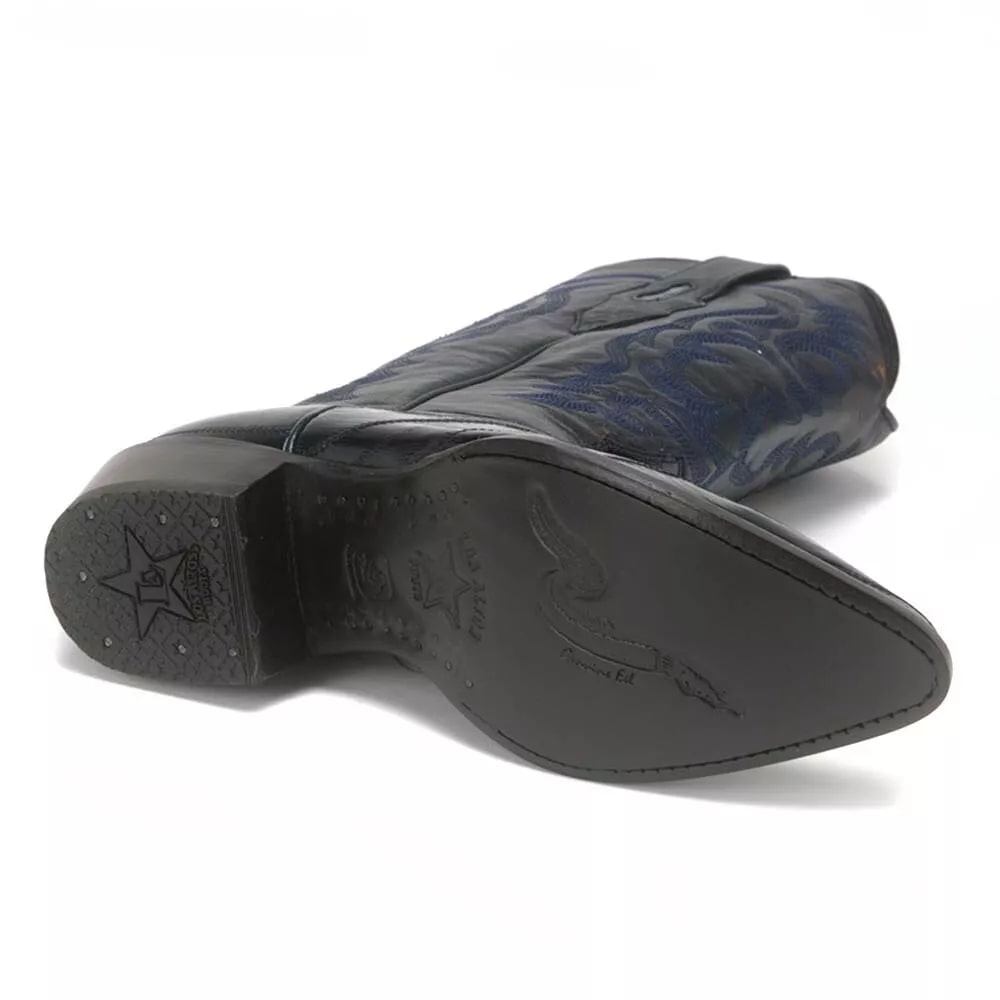 J Toe Cowboy Boots - J Toe Western Boots - Los Altos Navy Eel Skin J-Toe - 8