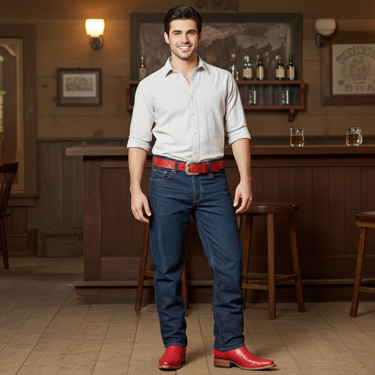 Mens White Diamond Boot Red Ostrich Print Boots Pointy Toe Pointed Toe - Red