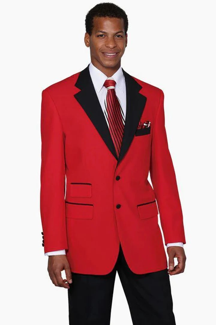 Cheap Suit - Mens 2 Button Classic Fit Contrast Collar Red Tuxedo