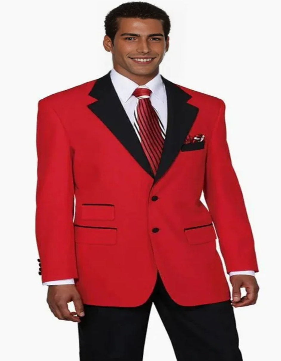 Cheap Priced Suit- Mens 2 Button Classic Fit Contrast Collar Red Tuxedo - 38 Short Jacket+32 Waist Adjustable 28to34)(Height: 5 4 to5 7 )(Neck  15-16.5)S-M)