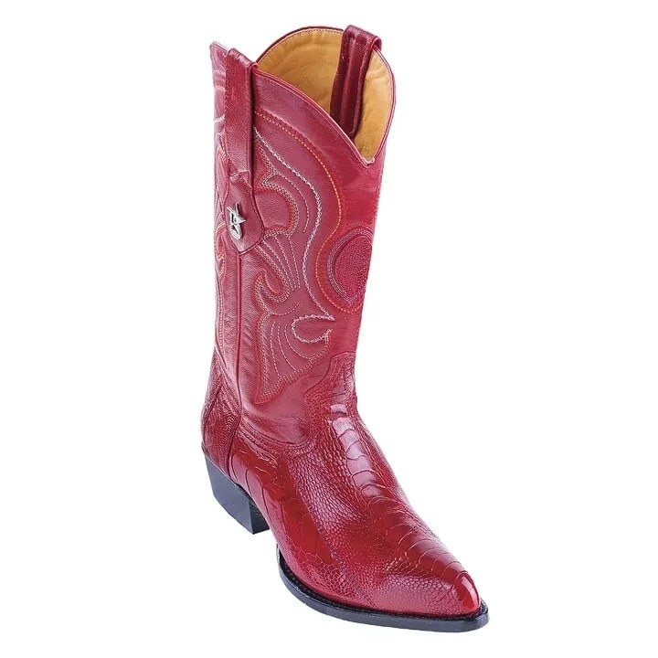 J Toe Cowboy Boots - J Toe Western Boots - Los Altos Red J-Toe Genuine Ostrich Leg - 8