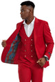 Cheap priced Suit - Men's One Button Peak Lapel Vested Red Suit With Gold Buttons