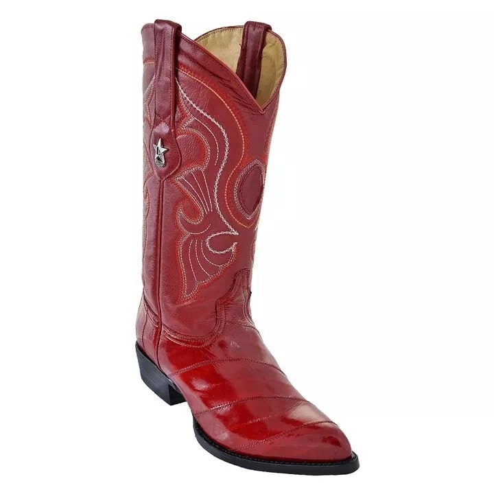J Toe Cowboy Boots - J Toe Western Boots - Los Altos Red J-Toe Genuine Eel Boot - 8