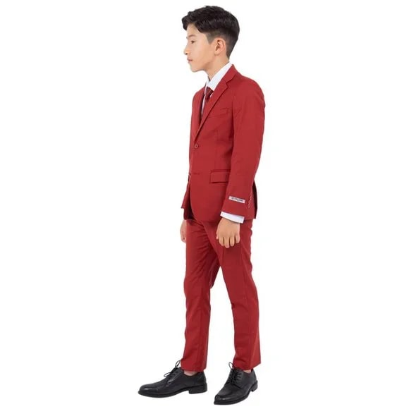 Exclusive Stacy Adams 5pc Boys Suit Slim-Fit, Red Brick - Boy Size : 4 (Weight 38 to 49)