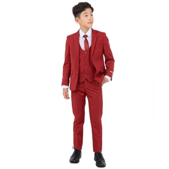 Exclusive Stacy Adams 5pc Boys Suit Slim-Fit, Red Brick - Boy Size : 4 (Weight 38 to 49)