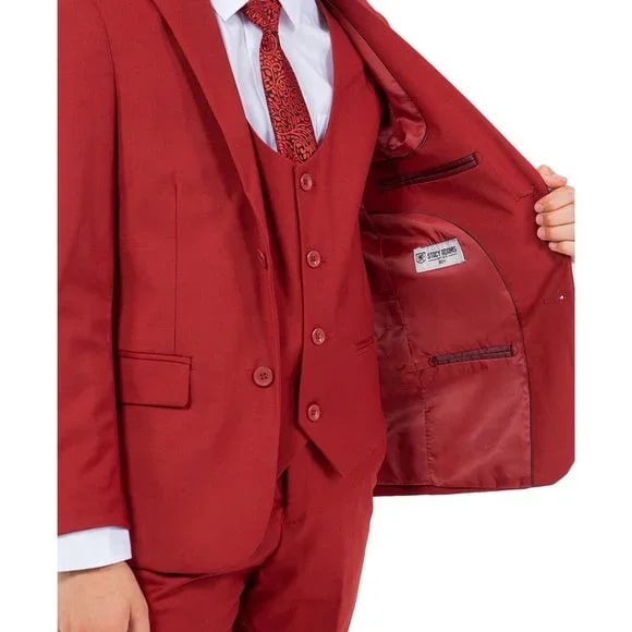 Exclusive Stacy Adams 5pc Boys Suit Slim-Fit, Red Brick - Boy Size : 4 (Weight 38 to 49)