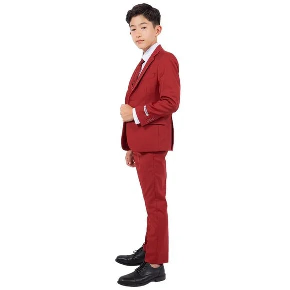 Exclusive Stacy Adams 5pc Boys Suit Slim-Fit, Red Brick - Boy Size : 4 (Weight 38 to 49)