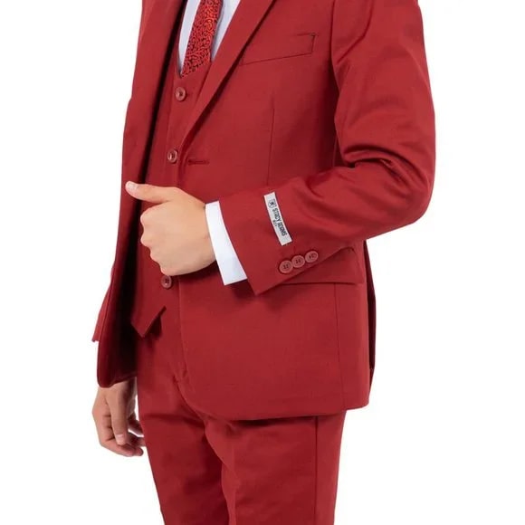 Exclusive Stacy Adams 5pc Boys Suit Slim-Fit, Red Brick - Boy Size : 4 (Weight 38 to 49)