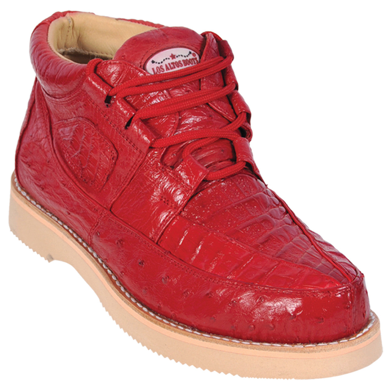 Los Altos Casual Red Caiman & Ostrich Skin Sneakers - 8