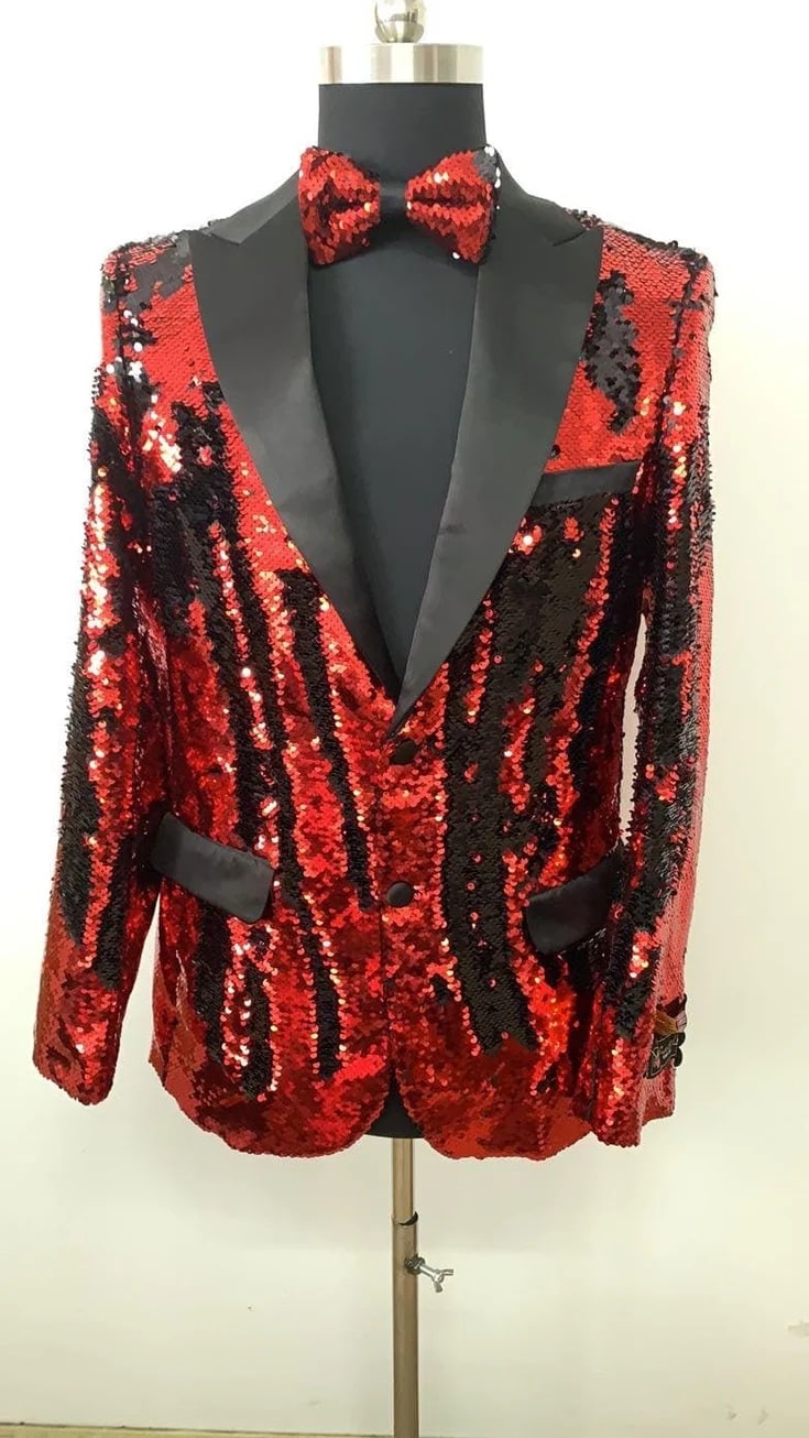 Glitter Tuxedo Dinner Jacket - Holiday Blazer With Matching Bowtie Rose Gold Shiny Sport Coat - Coat Size 38