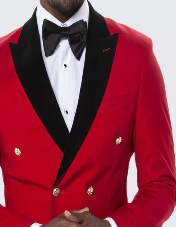 Red Double Breasted Tuxedo with Velvet Peak Lapel - Wedding - Prom 2026