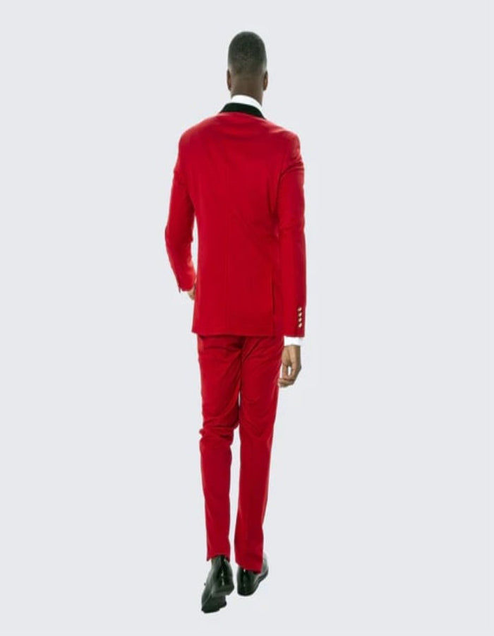 Red Double Breasted Tuxedo with Velvet Peak Lapel - Wedding - Prom 2026