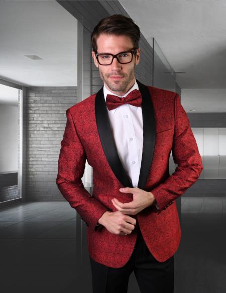 Black and Red Dress Men's suit Comes with Black Pants Black Lapel Jacket and Pants