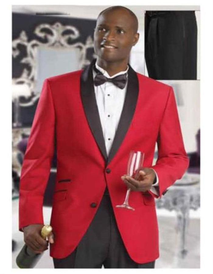 Men's Formal Attire Red Dinner Jacket Suit and Black Lapel Black Pants