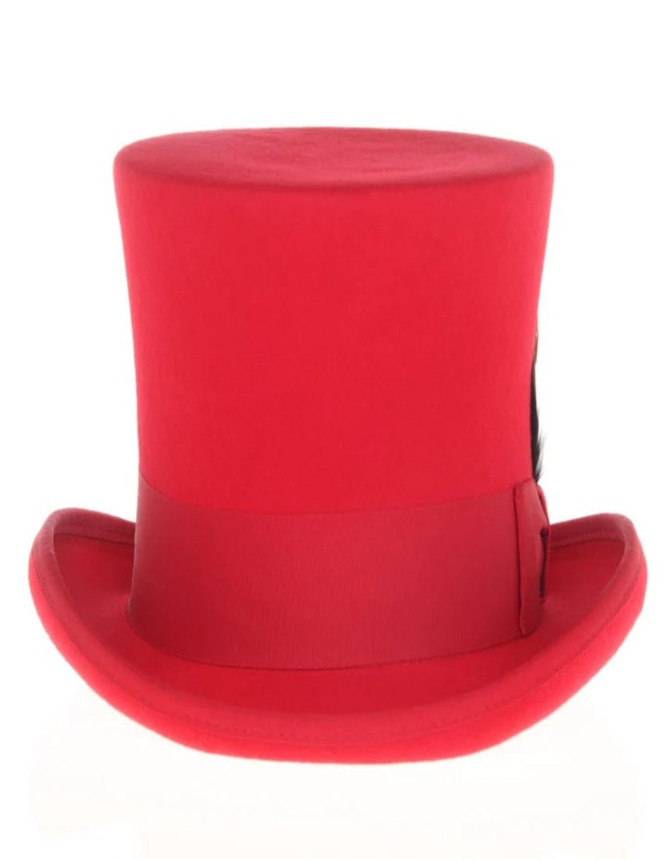 Victorian Steampunk Top Hat - 1800 19th Century - Dressy Loden Felt Top Red Hat - S