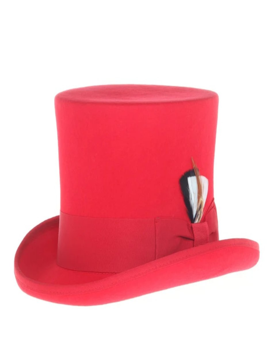 Victorian Steampunk Top Hat - 1800 19th Century - Dressy Loden Felt Top Red Hat - S