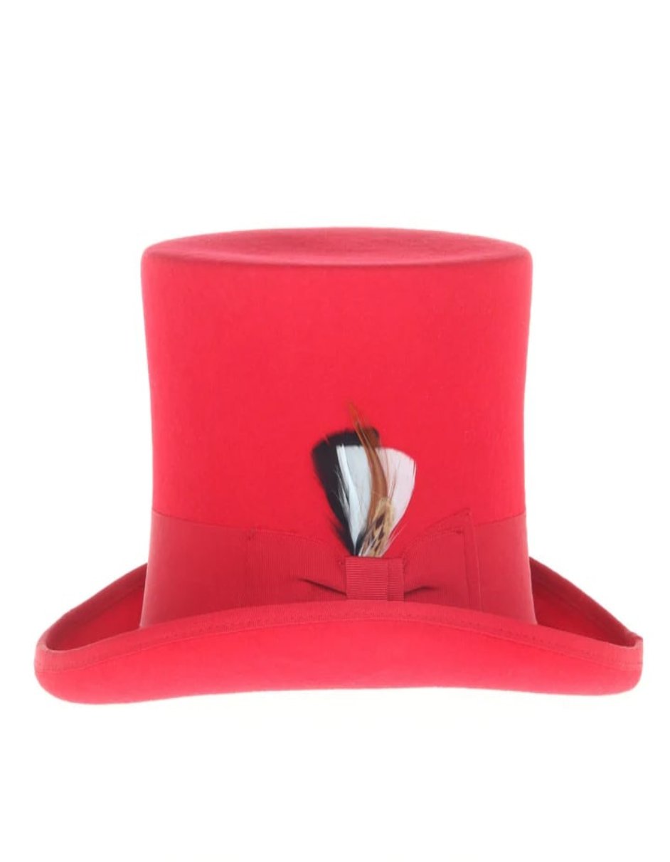 Victorian Steampunk Top Hat - 1800 19th Century - Dressy Loden Felt Top Red Hat - S