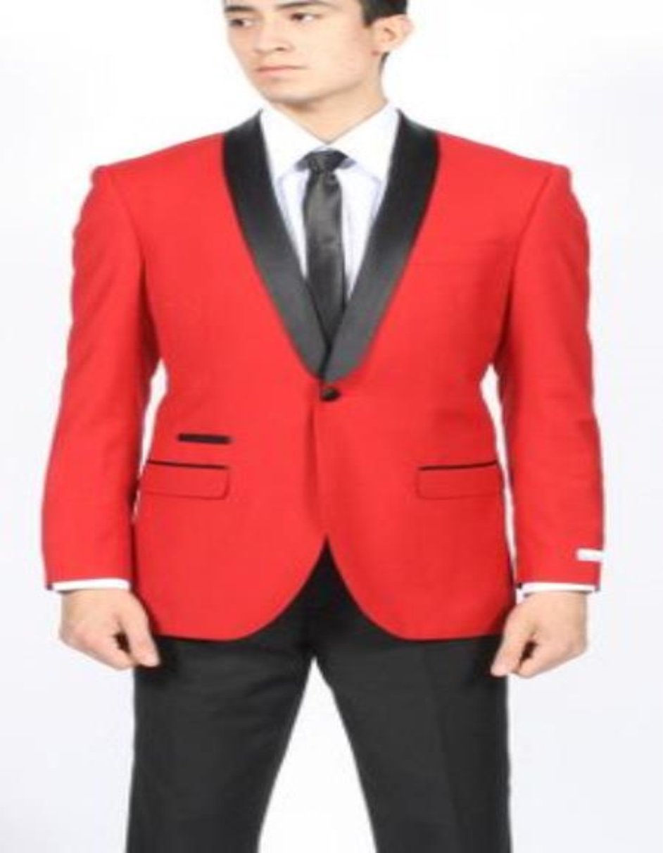 Men's Red Dinner Jacket Suit and Black Lapel Formal Attire + Black Pants Fashion Tuxedo For Men - Red Tuxedo