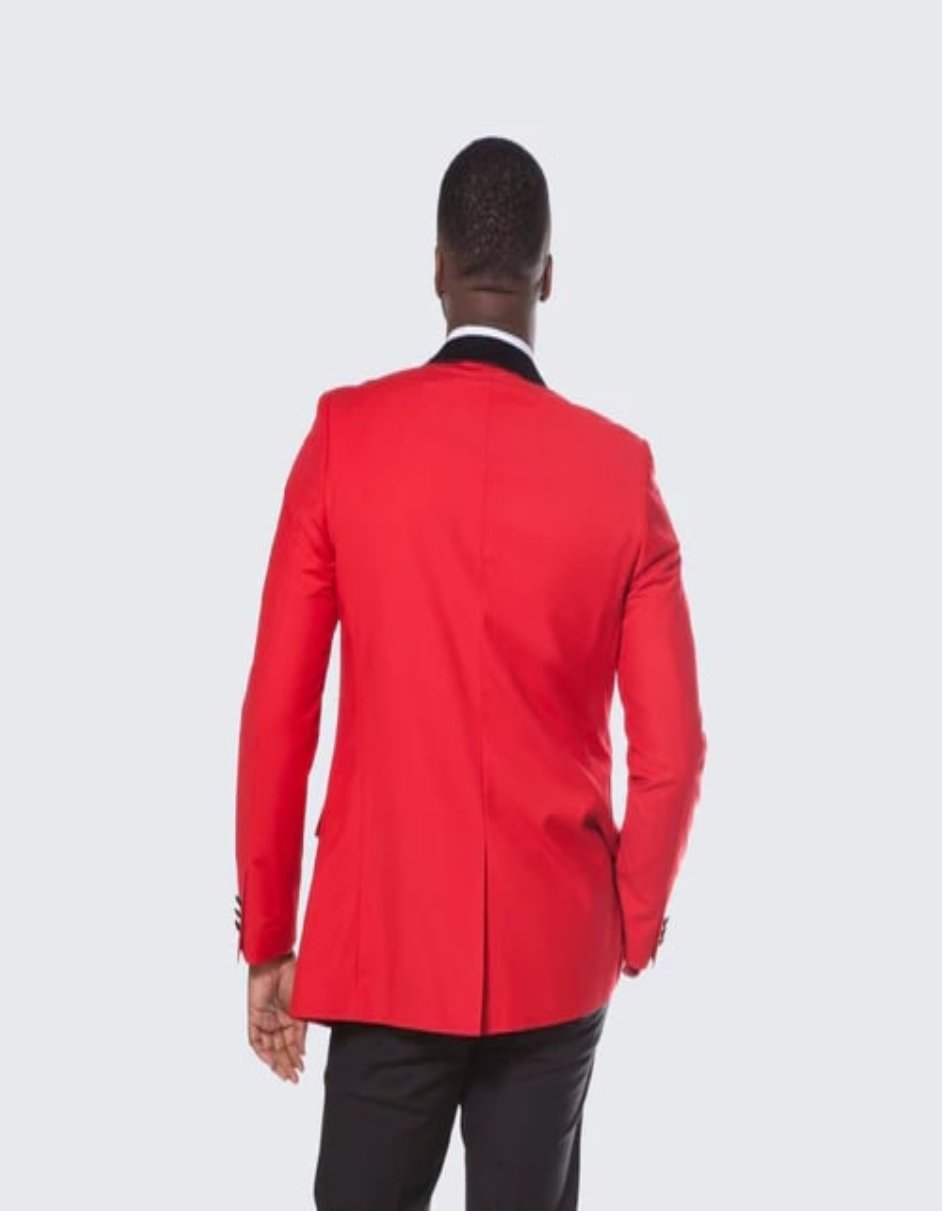Red Tuxedo Jacket with Black Satin Shawl Lapel Slim Fit - Wedding - Prom 2025 - Coat Size 38