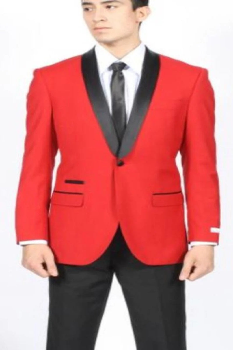 Men's Red Dinner Jacket Suit and Black Lapel Formal Attire + Black Pants Fashion Tuxedo For Men - Red Tuxedo - Coat Size 38