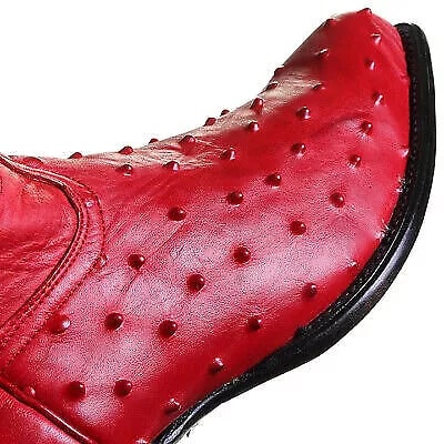 J Toe Cowboy Boots - J Toe Western Boots - Los Altos Red Ostrich Quill Print J-Toe - 8