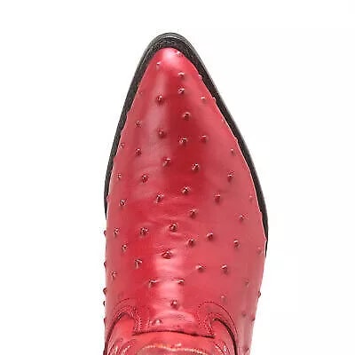 J Toe Cowboy Boots - J Toe Western Boots - Los Altos Red Ostrich Quill Print J-Toe - 8