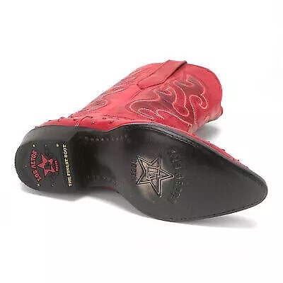 J Toe Cowboy Boots - J Toe Western Boots - Los Altos Red Ostrich Quill Print J-Toe - 8