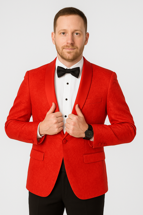 Red Paisley Tuxedo Jacket Slim Fit - Wedding - Prom 2026