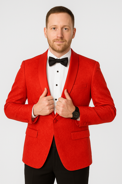 Red Paisley Tuxedo Jacket Slim Fit - Wedding - Prom 2026