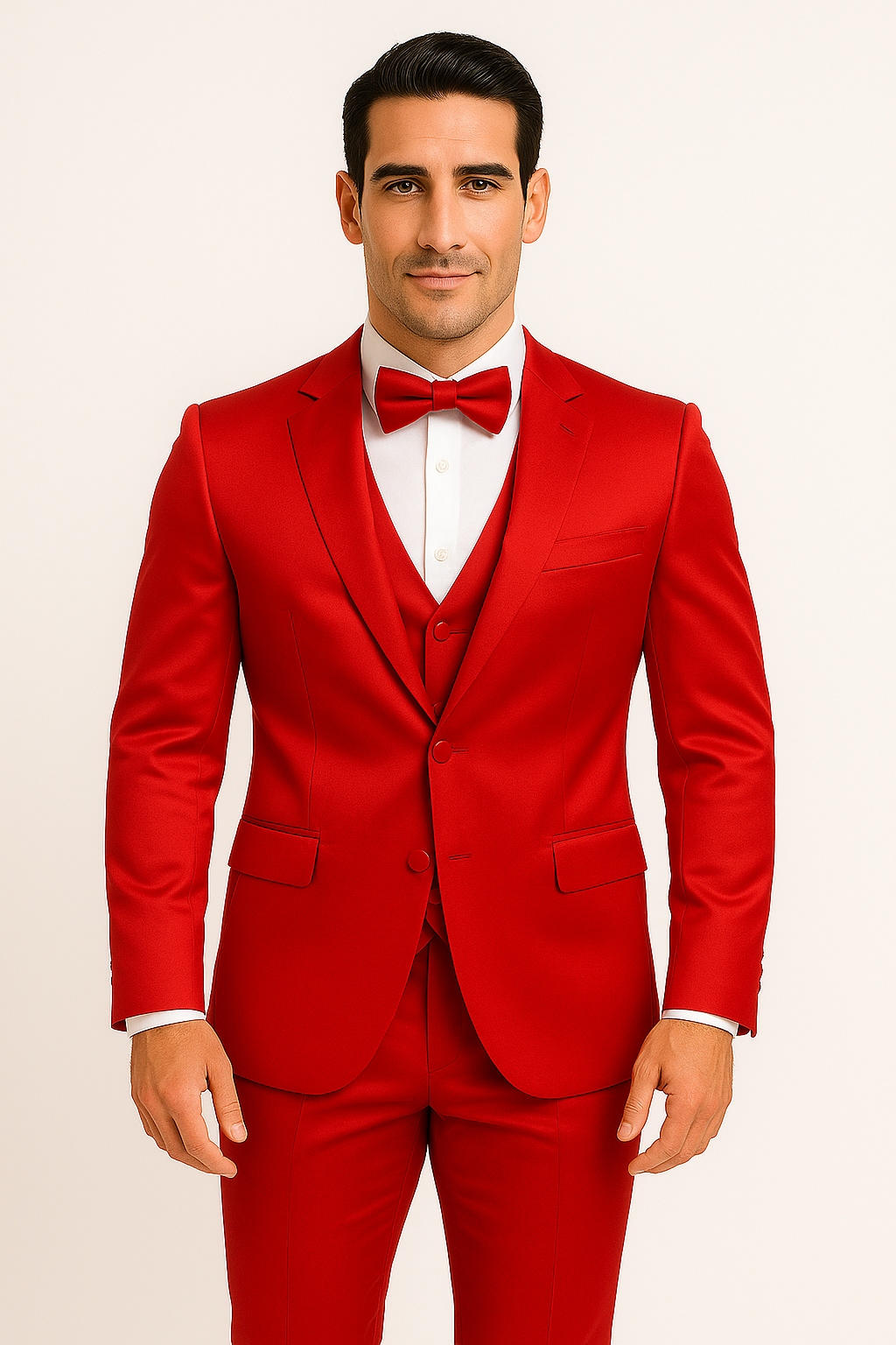 Red Satin Tuxedo Four Piece Set - Wedding - Prom - 34R Coat - 28 Waist
