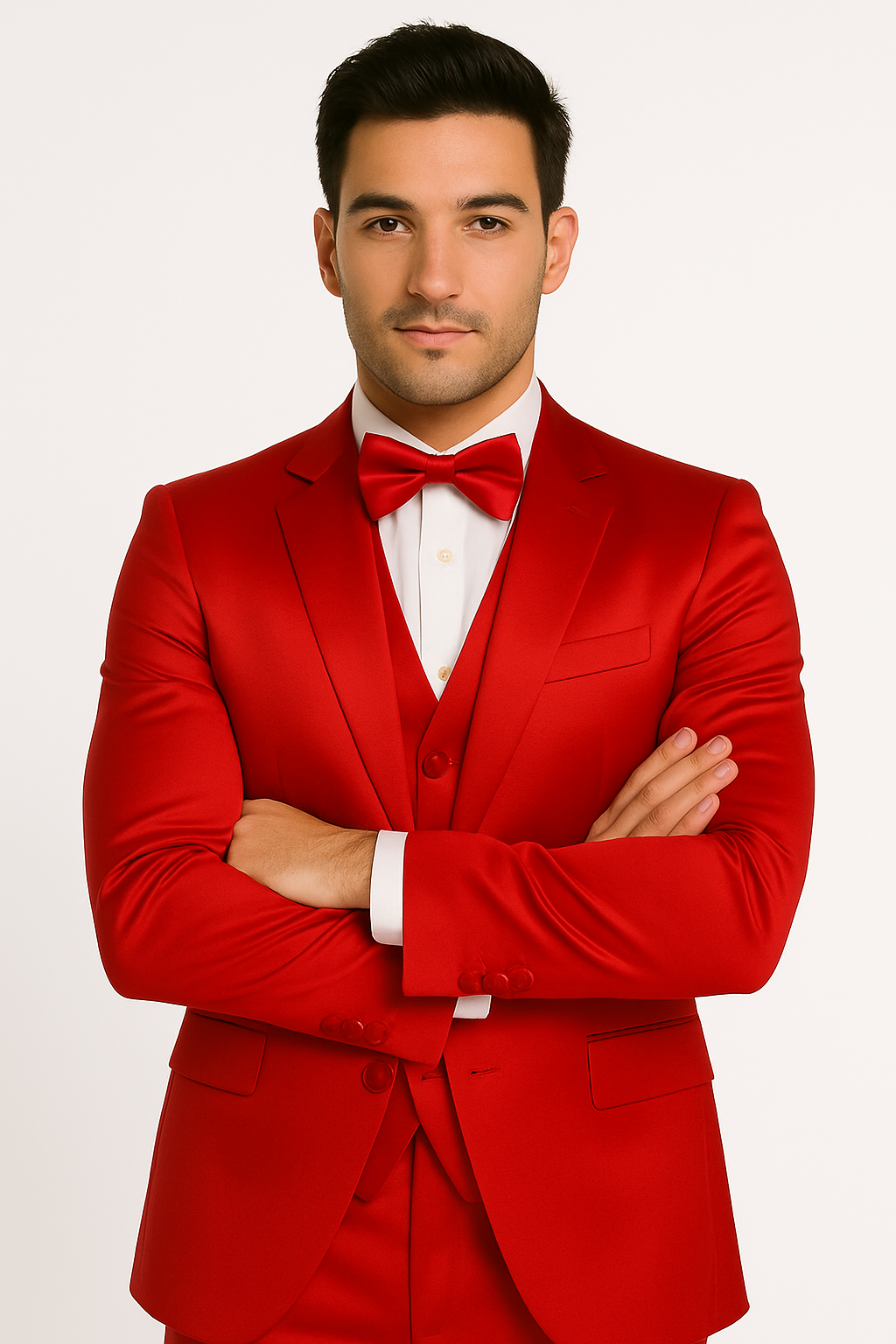 Red Satin Tuxedo Four Piece Set - Wedding - Prom - 34R Coat - 28 Waist