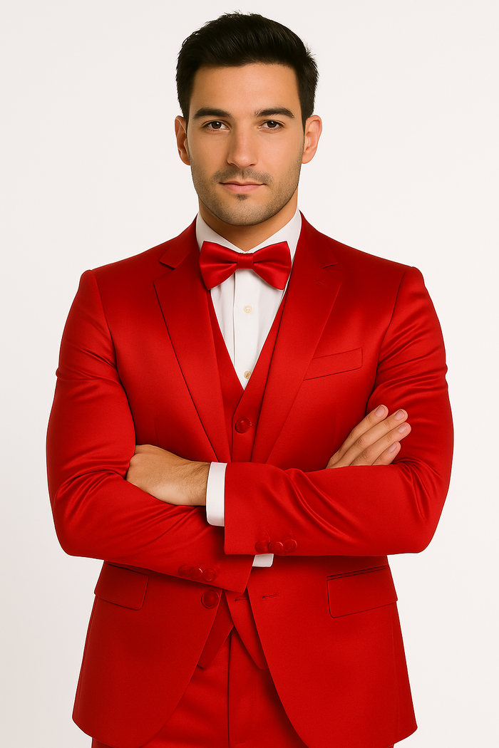 Red Satin Tuxedo Four Piece Set - Wedding - Prom