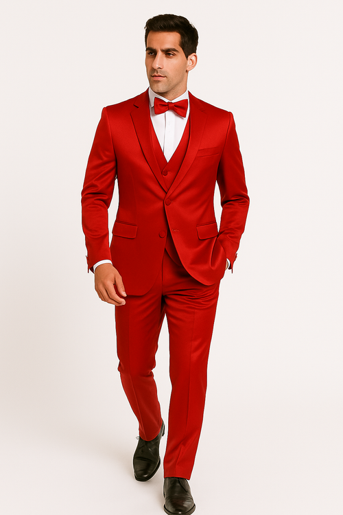 Red Satin Tuxedo Four Piece Set - Wedding - Prom